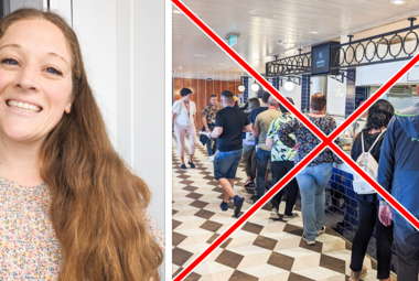 Jenna selfie next to x over buffet image